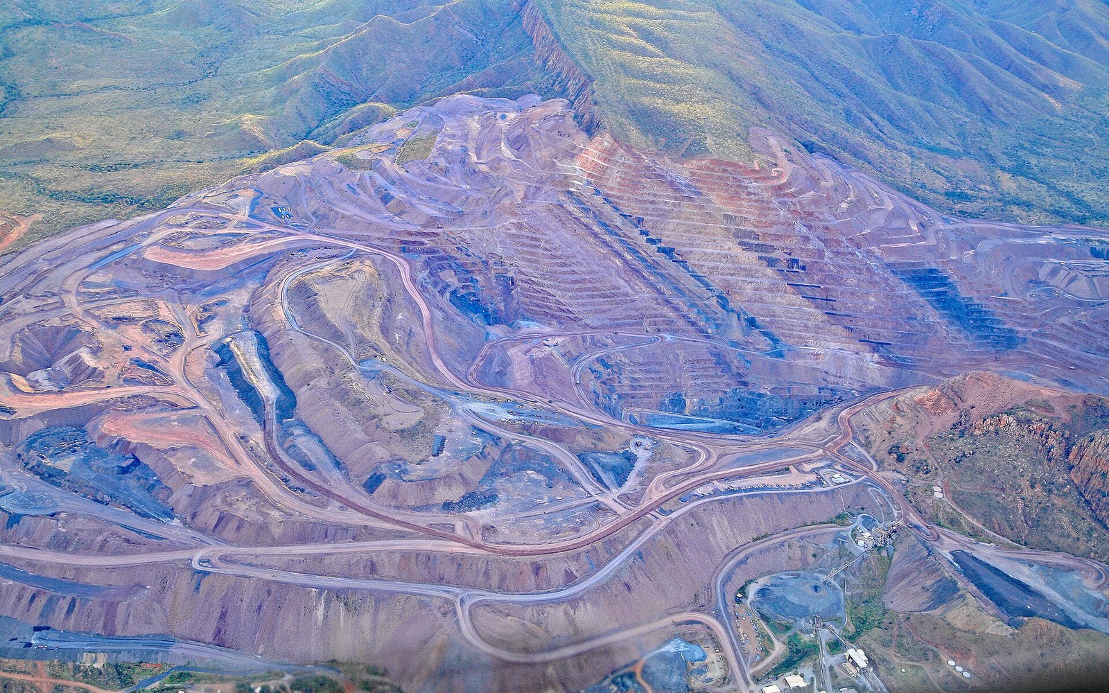 Aerial view of the terraced open-pit excavation at the Argyle diamond mine