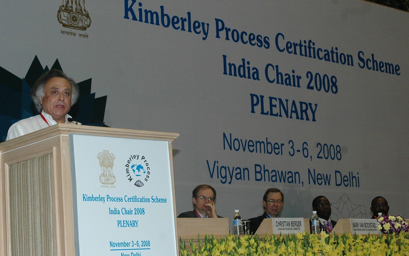 A speaker addresses delegates at the Kimberley Process Certification Scheme plenary in New Delhi